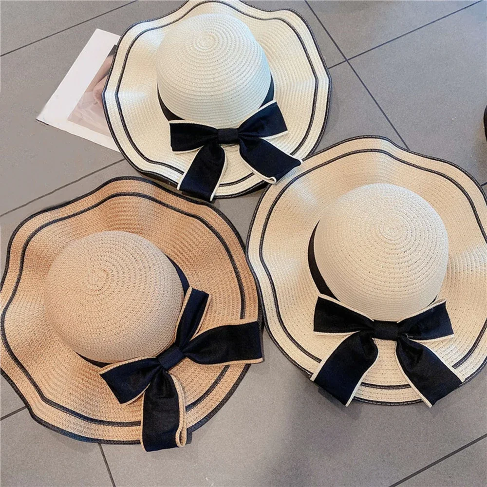 Sombrero De Paja JK Playa Mujer - Ala Ancha UPF 50+ Con Lazo Negro Talla M