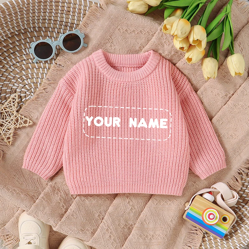 Baby Sweater Customize Exclusive Name Unique Gift Newborn Infant Clothing Embroidered Letter Warm Tops Girl Boy Pullover Knitted