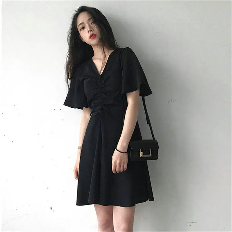 Oversize Dress Women Flare Sleeve Zipper Solid Student Simple Loose Casual Summer Korean Style Retro Soft Cute All-match Elegant boho dresses Dresses