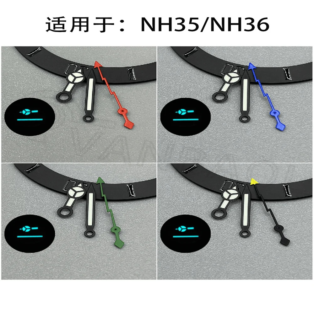 시계용 초침 번개 시계, S NH35A NH36 무브먼트 시계 바늘, 녹색 및 파란색 루멘 시계 액세서리, NH35, 7.5mm * 12mm * 13mm
