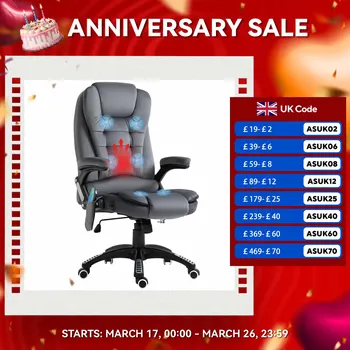 Vinsetto Office Chair with Heating Massage Points Relaxing Reclining, Grey