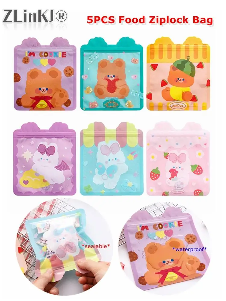 

5Pcs Food Ziplock Bag Cute Rabbit Bear Candy Cookie Jewelry Packaging Bags Birthday Party Gift Decorations Wrapping Supplies