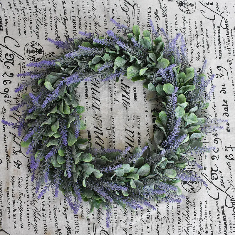 Ghirlanda Di Lavanda Artificiale 56 Cm Per Porta - Fiori Selvatici Viola Con Foglie, Decorazione Per Tutte Le Stagioni