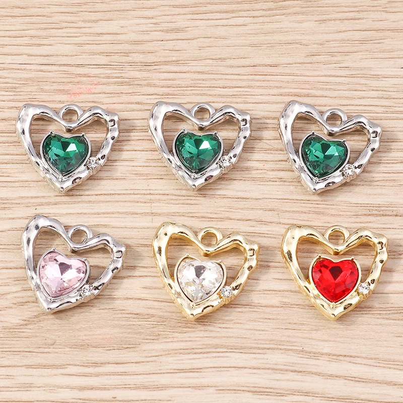 4 Stück 19 x 18 mm niedliche Kristall-Liebesherz-Anhänger für die Schmuckherstellung, Tropfenohrringe, Halsketten, Armbänder, DIY-Bastelbedarf – Detail 2