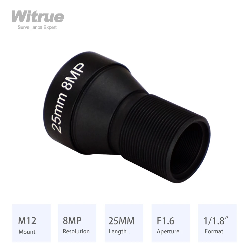 Camera Lens HD 4K 8MP CCTV lens 25MM M12 Mount Low Distortion Aperture F1.6 Format 1/1.8" 650nm IR filter for Action Camera