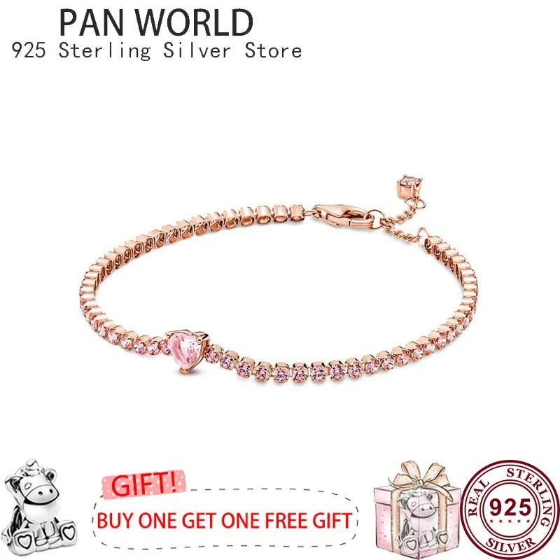 2021 Winter New Style 100% 925 Sterling Silver Shiny Heart-shaped Tennis Bracelet For Ladies Fashion Luxury Brand Jewelry