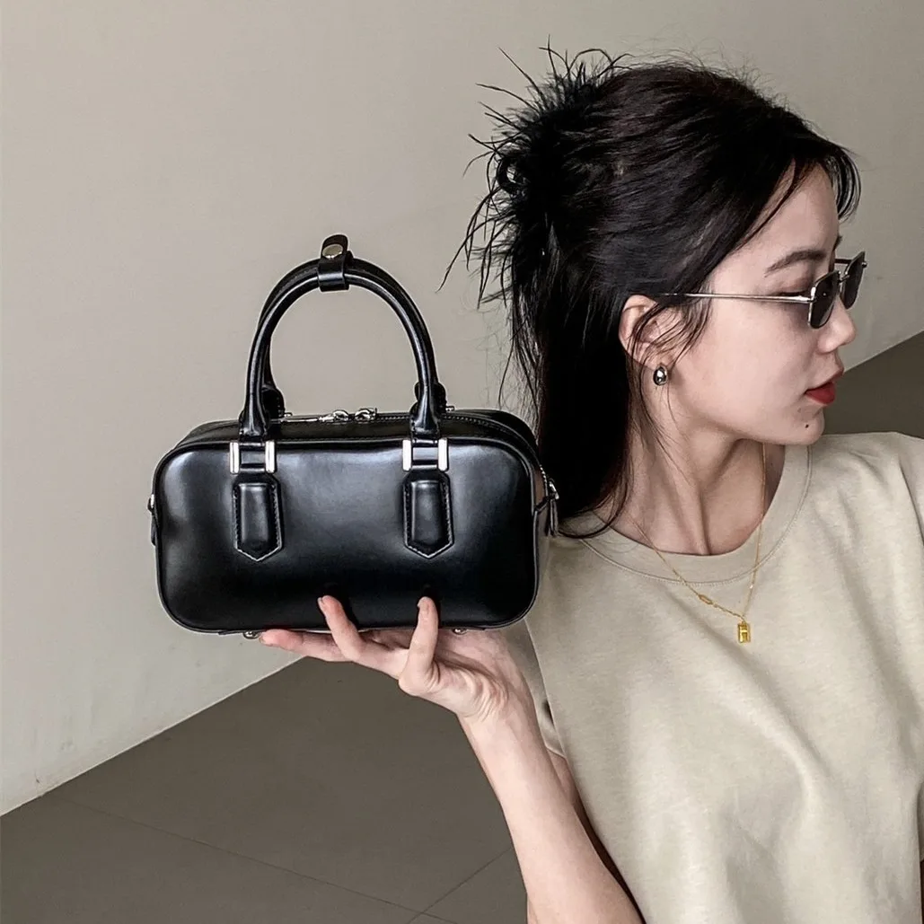 2024 New Simple Boston Bowling Tote Silver Black Color