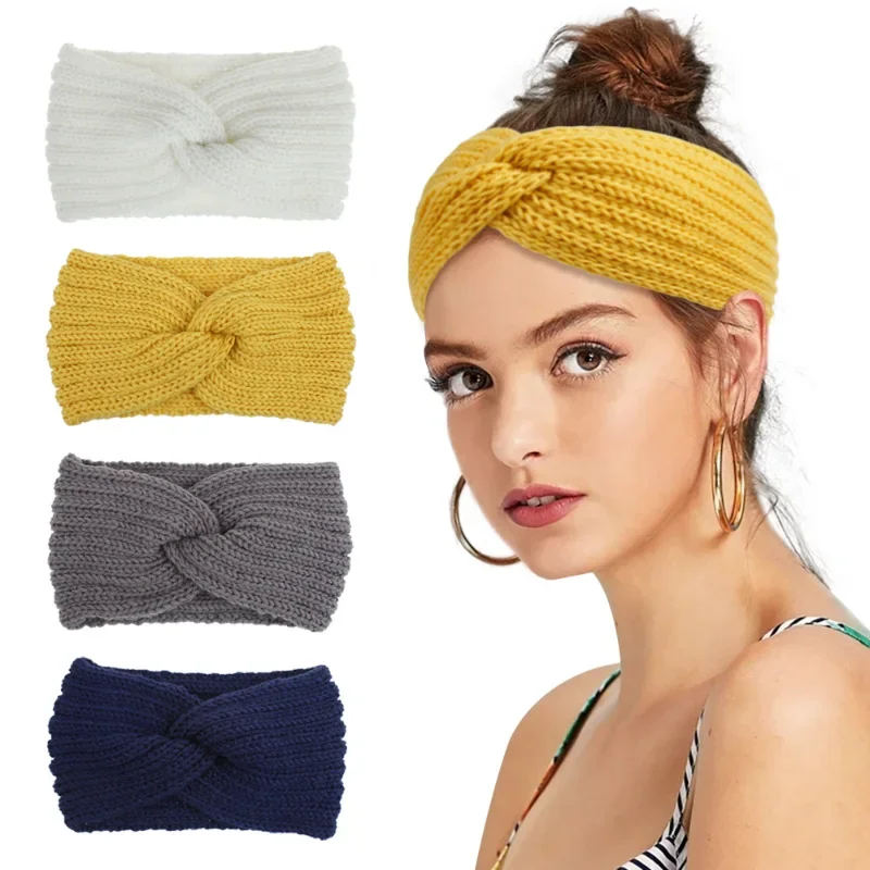 الشتاء الدافئة عقال للنساء الصوف الحياكة Headbands الصوف محبوك رباط رأس مطاطي أغطية الرأس الفتيات رباط شعر إكسسوارات الشعر