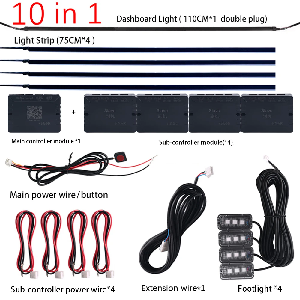デュアルゾーンLED車のアンビエントライト,18-in-1 LED RGB,64色