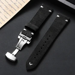 Premium Suede Leather Watch Strap in Multiple Sizes - Universal Fit Bracelet - 20mm (Black)