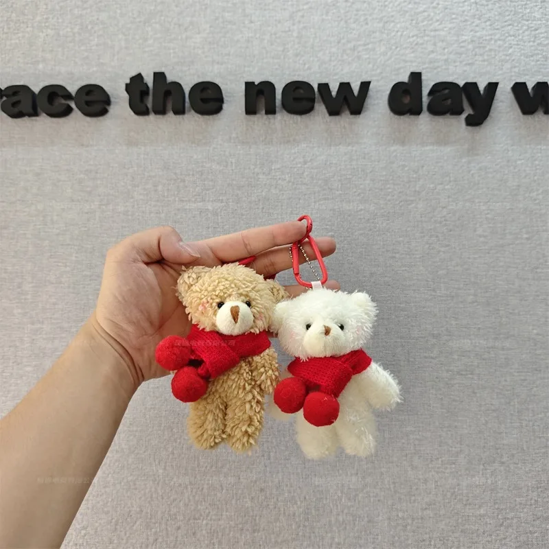 Bear Pendant Popular Pink Powder Blusher Bear Plush Doll Cute Mini Scarf Doll Suitable for Hanging School Bag Mobile Luggage