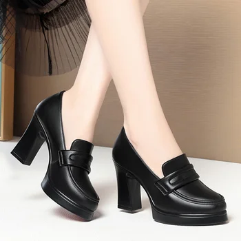 Tacchi alti Versatile tacco spesso Punta tonda Suola morbida Scarpe da passerella da lavoro professionali Suola spessa Piattaforma impermeabile Cheongsam 1