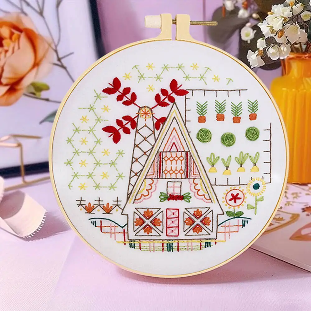 Landscape Embroidery Set Including Needles And All House Pattern Suitable For Beginners Production Instructions