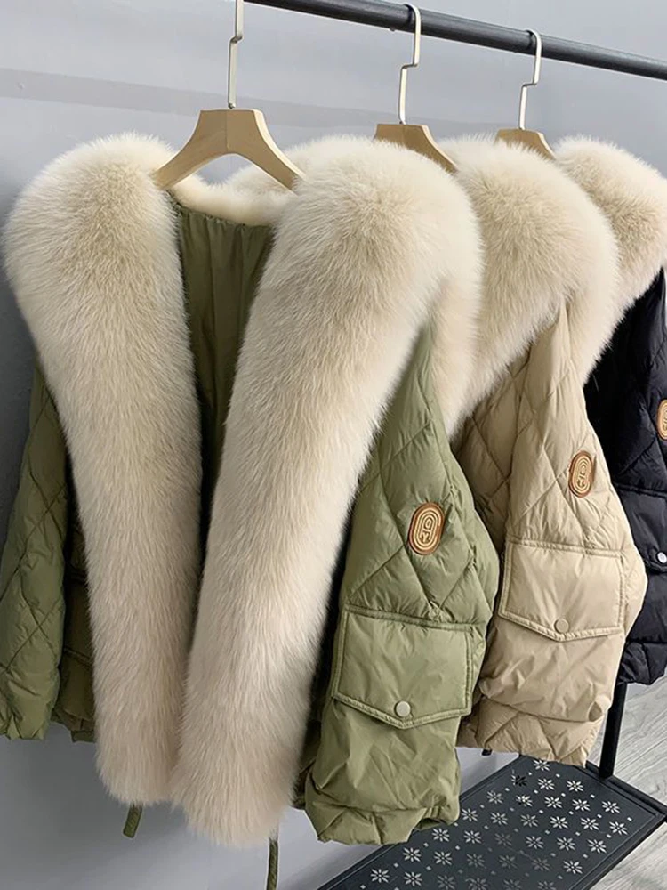 

KBAT Big Fur Collar Down Parka 2023 Women Winter Bat Sleeve Fluffy Jacket Loose Puffer Jacket Feather Female Parka Snow Outwear