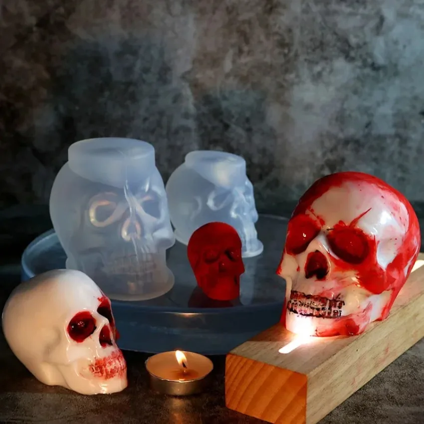 1 Pcs Scarface Skull Glue Mold Skull Silicone Candle Mold Halloween Diy Candle Molds for Candle Making Candle Mold
