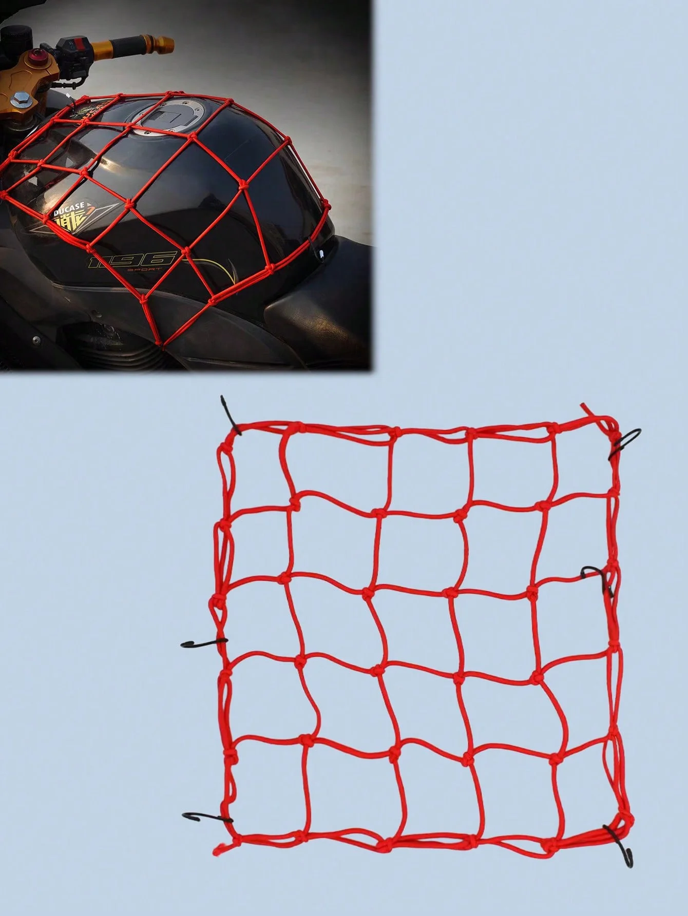 30x30cm elastisches Gepäcknetz (mit Haken), robustes Stretchnetz, passend für Motorrad/Fahrrad/Elektroroller (Rücksitz/Tank), Kraftstofftanknetz – Detail 10