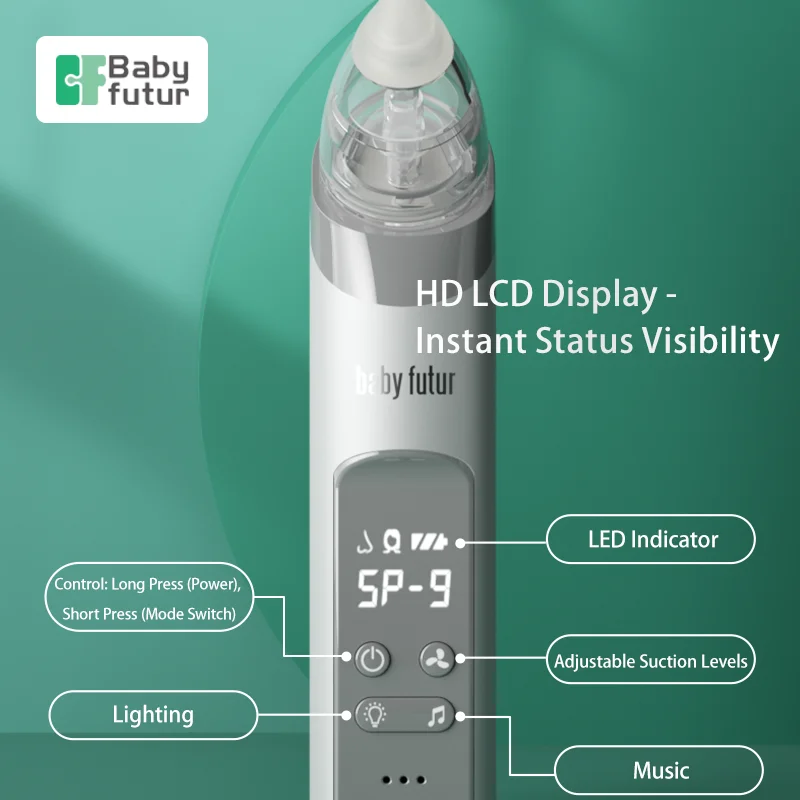 babyfutur Electric Baby Nasal Aspirator: Adjustable Suction, Safe Low-Noise, Rechargeable with Music & Night Light for Newborns