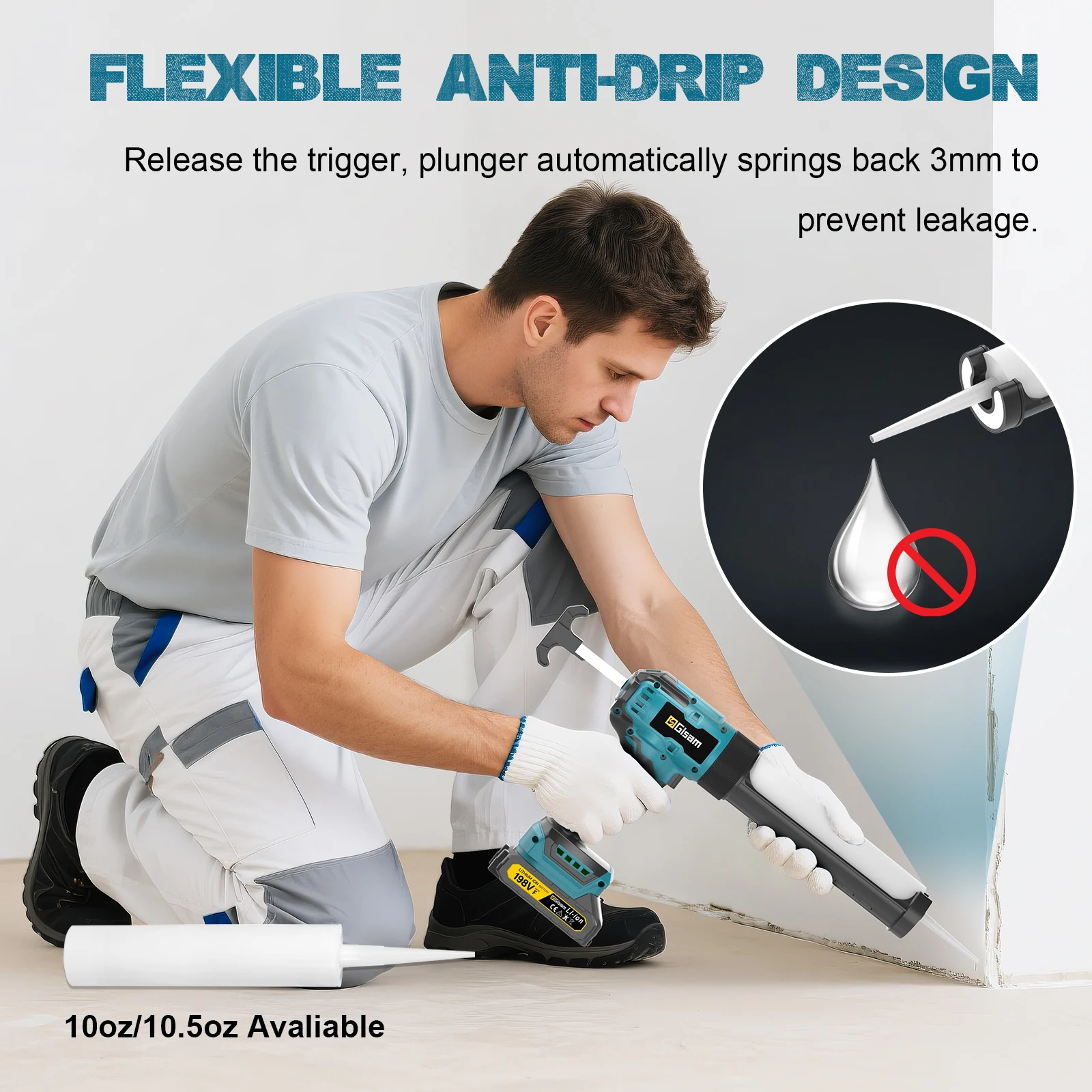 400KG Cordless Electric Caulking Gun 6Gears Glass Glue Gun Adhesive Glue Sealant