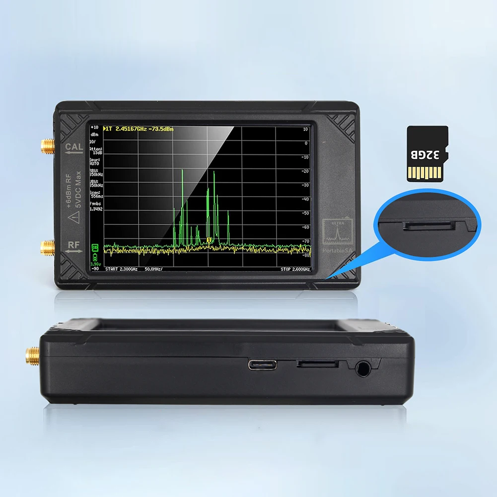 

Портативный Миниатюрный анализатор спектра, 100 кГц-5,3 ГГц, 4-дюймовый дисплей, анализатор частоты, РЧ-генератор, режим Ulrta с батареей