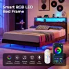 Bed Fram, Queen Size Bed Frame with 2-Tier Storage Headboard, Metal Industrial Style Platform Bed Frame with Charging Station 4