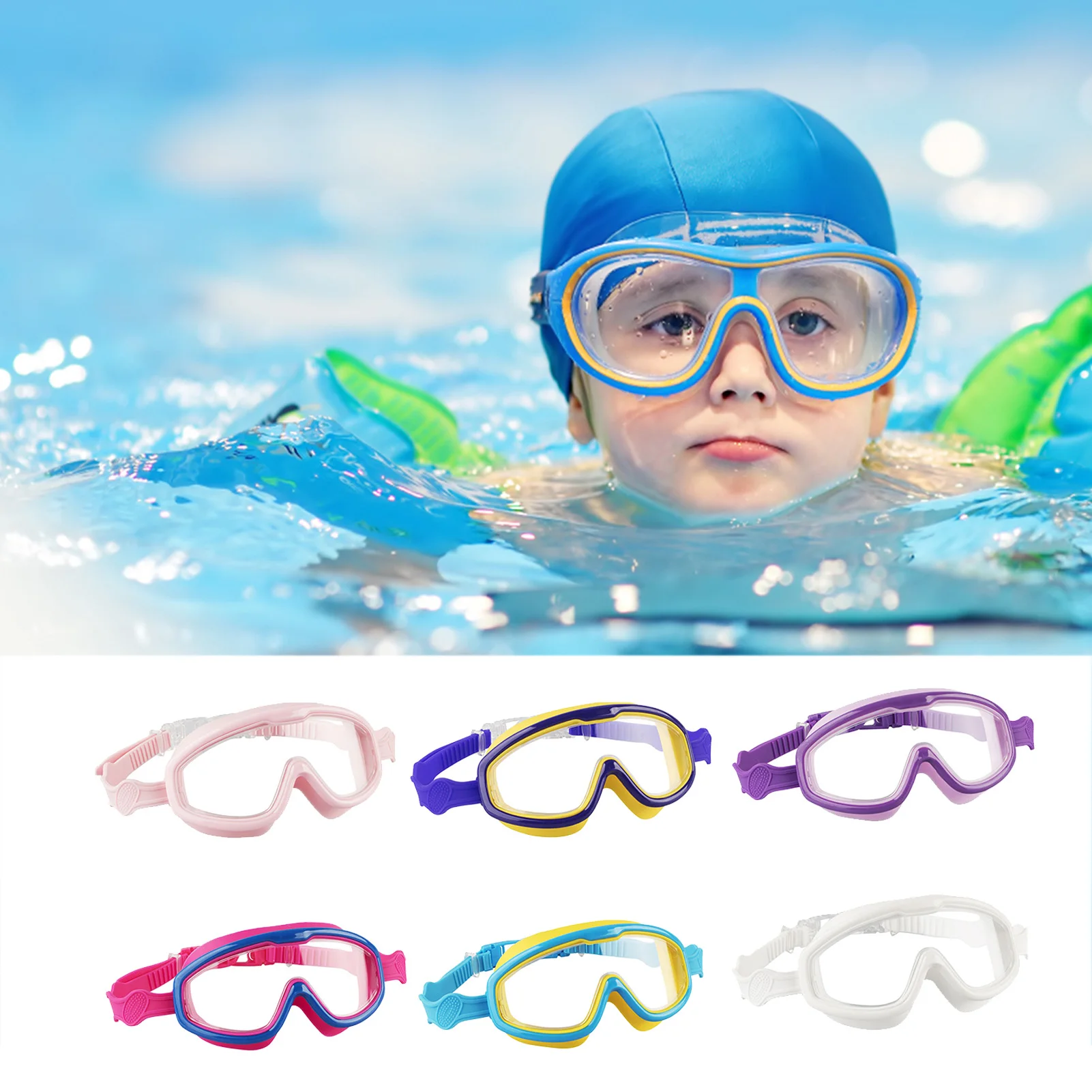 Boys Girls Kids Yellow Green Swim Swimming Goggles Glasses Pool Adjustable NEW 