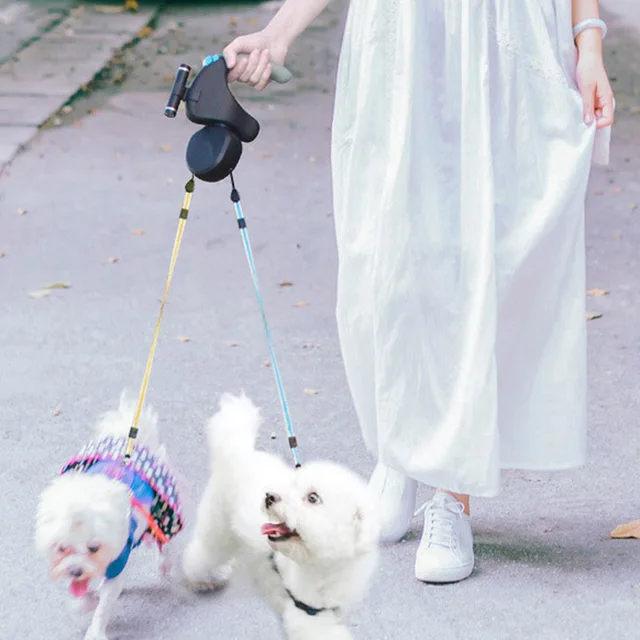 For 2 Dogs Walking Pet Traction Rope Belt Retractable Adjustable with Light Double Pet Supplies Dual Dog Leash Rotation Pet Rope 3