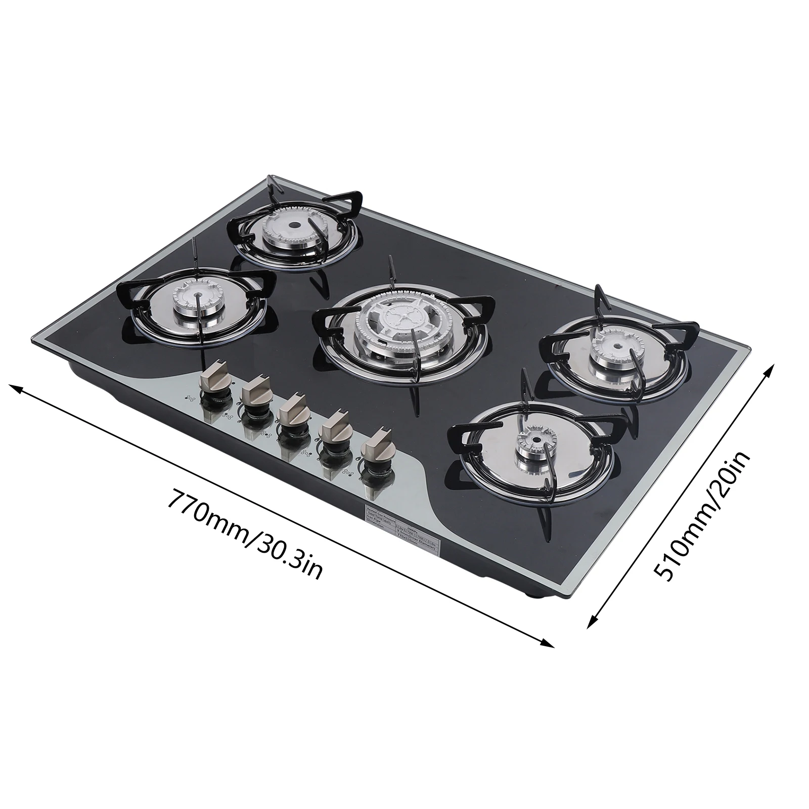 LPG/NG Gas COOKTOP with Built-in 5Burner, Stove Hob Cooktop, Tempered Glass