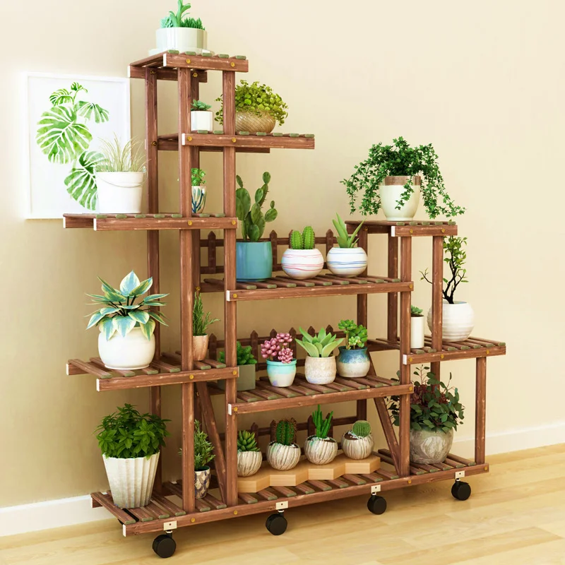 Wood Flower Rack Plant Stand Shelves Bonsai Display Shelf Indoor Yard Garden  Plant Shelves Patio Balcony Flower Stands