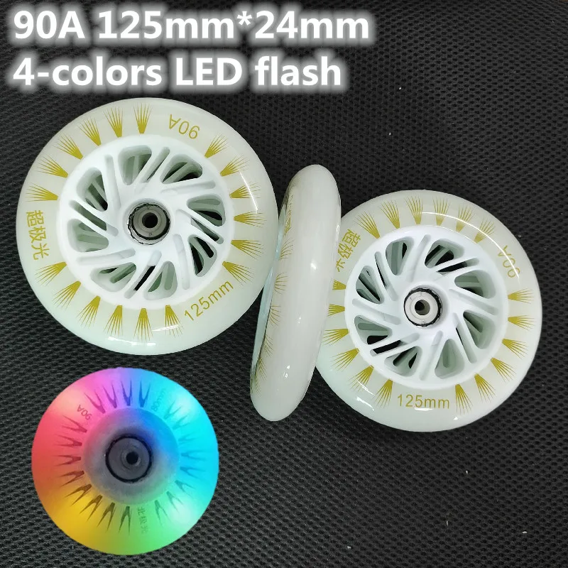 HOOMORE New Arrival 90A 125mm LED Flash Wheel Inline Speed Skates Rodas 4-Beads Red Road Marathon Street for Powerslide 3X125MM