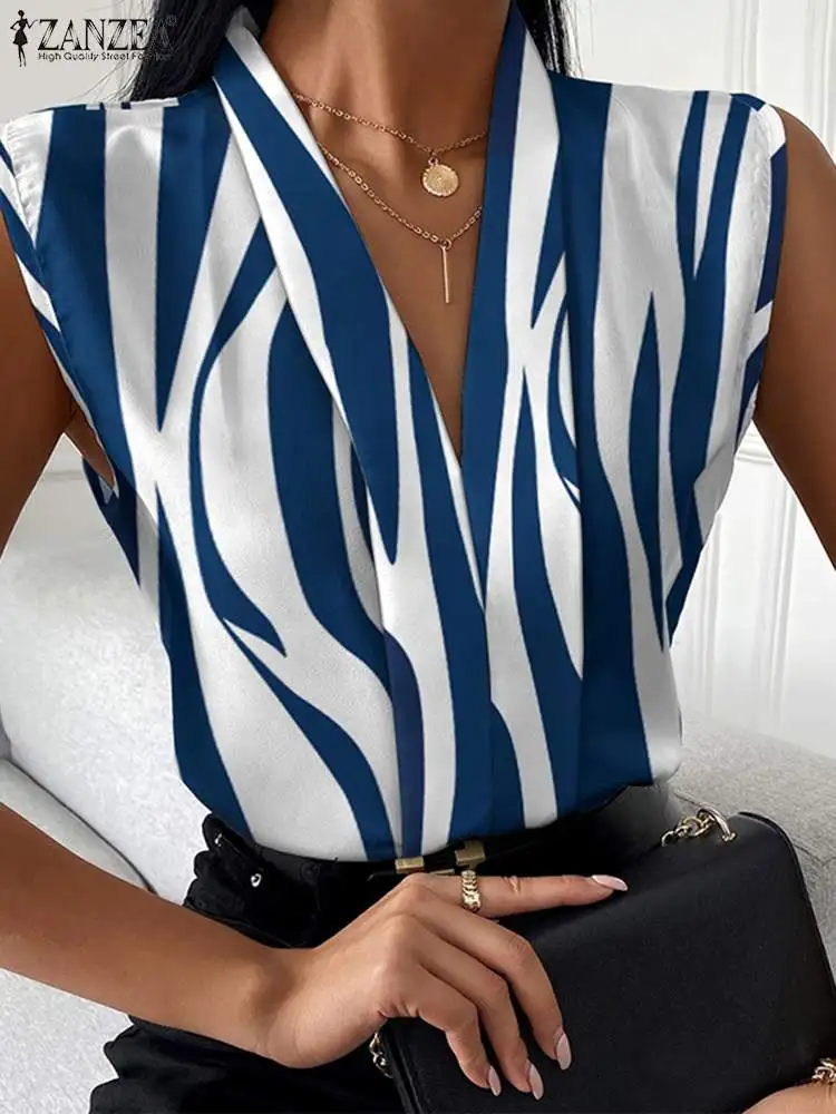 

ZANZEA Women Summer V-Neck Floral Print Blouse Ladies Casual Sleeveless Tops Femininas Loose Fashion Elegant Blusas Streetwear
