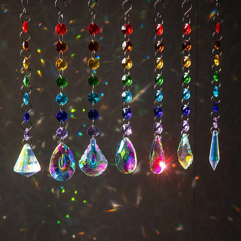 Crystal SunCatcher Hanging Light Catcher Pendant Light Catching Wind Chimes Rainbow Prism Window Drop Garden Tree Home Decor