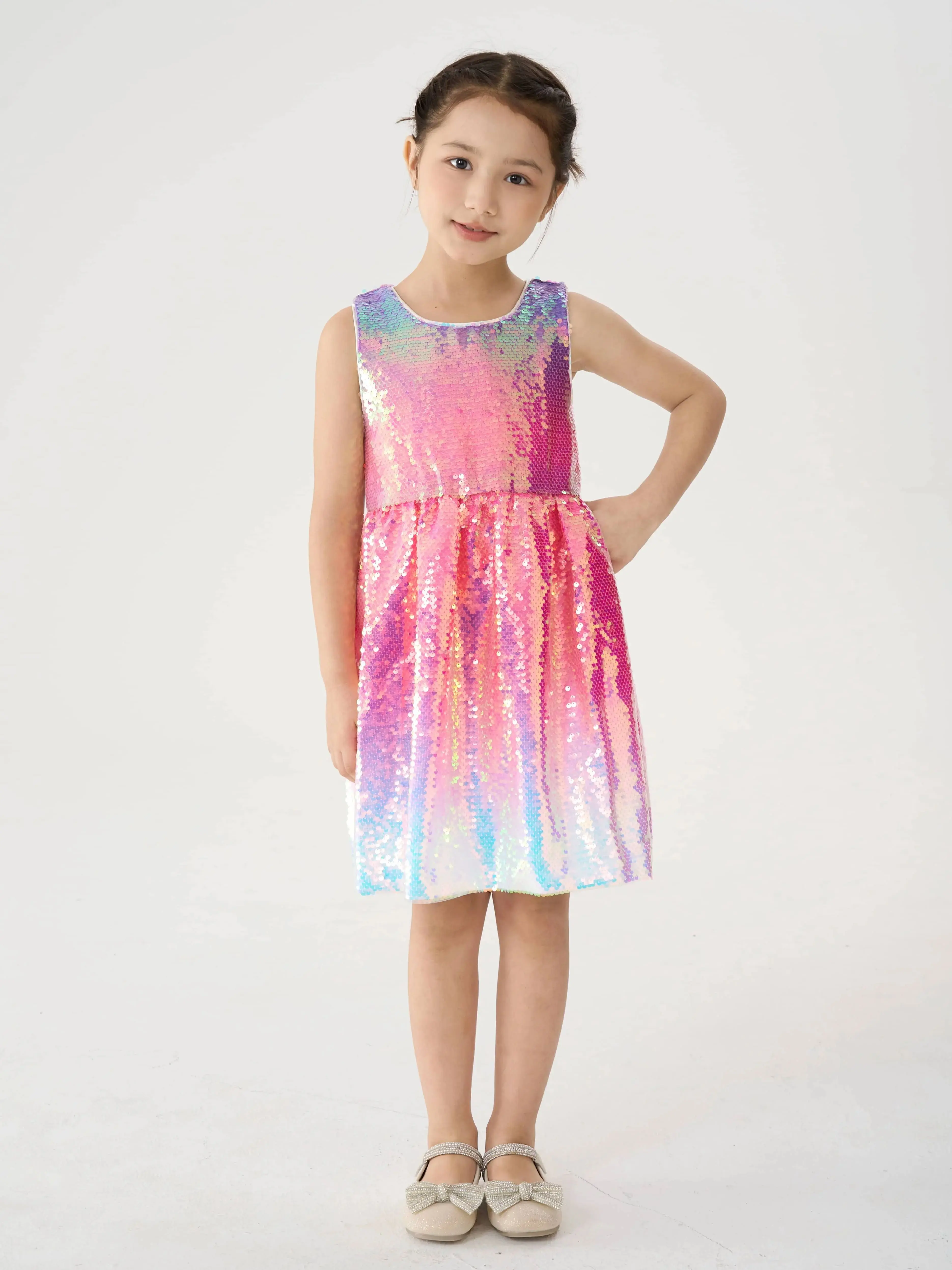 Girl Ombre Pastel Gradient Shimmer Sparkle Starts Sequin Birthday Party Dress【Lavender Frost】