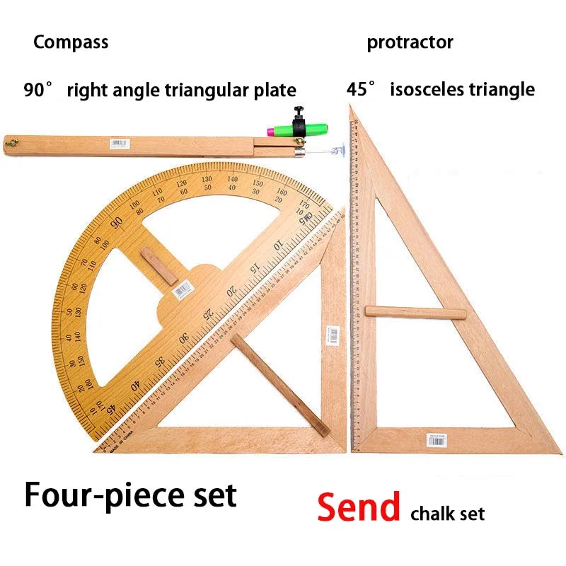 SolidWoodTeacherTriangleBoardRulerProtractorBlackboardMulti