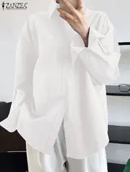 ZANZEA Women White Shirt Korean Fashion Tunic Tops 2023 Autumn Lapel Collar Blusas Casual Loose Long Sleeve Blouse Oversized