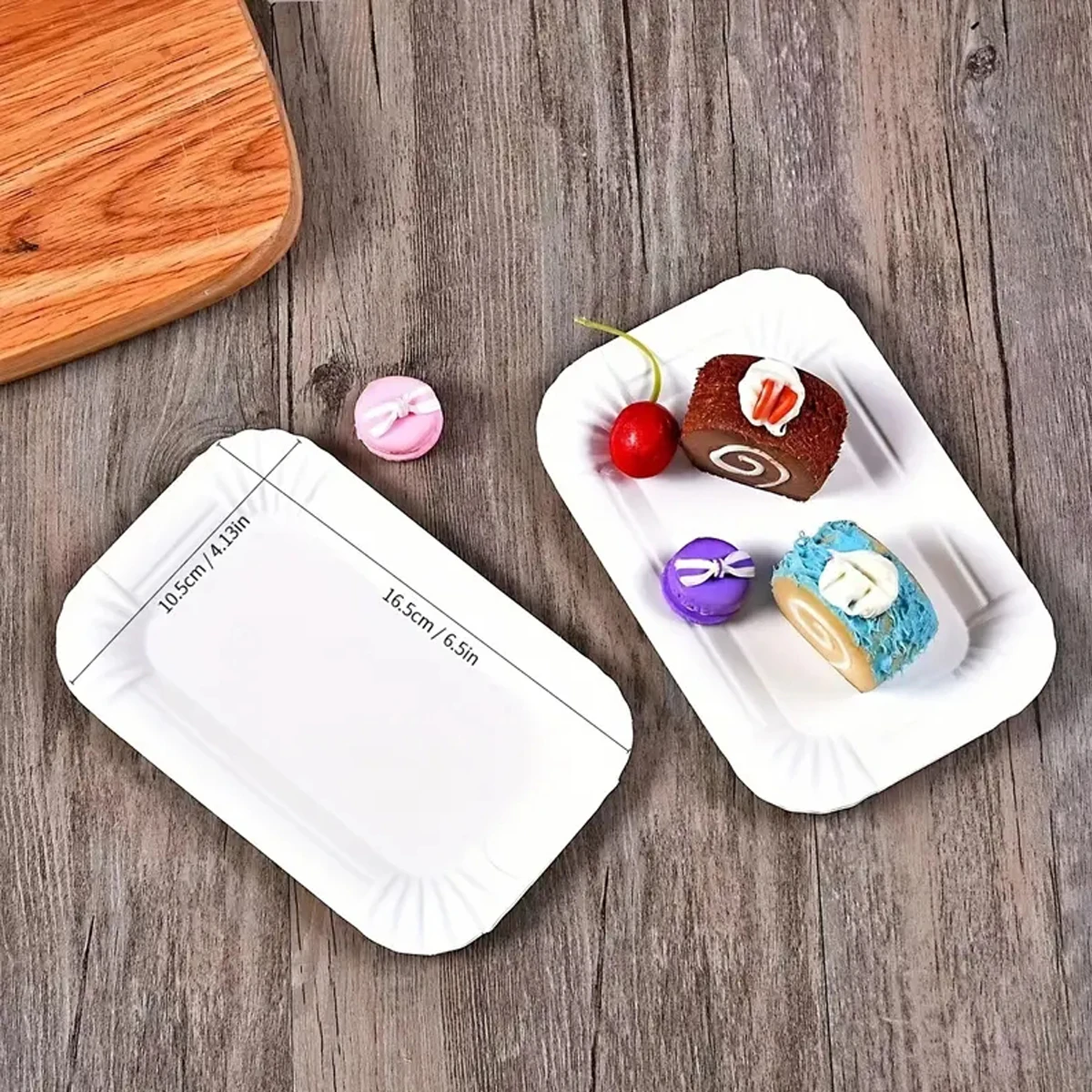 20/50pcs Rectangular Cake Tray White Paper Plate Disposable Dinner Plate Paper Cake Disposable Dinner To