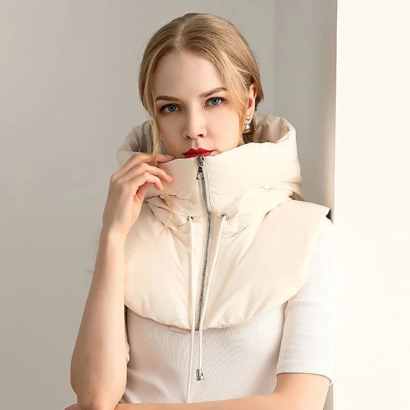 Winter Ultralight Down Hooded Hats For Women And Men Removable Neck Cover Scarf Balaclava Hat Zippper Turtleneck Short Tank Top