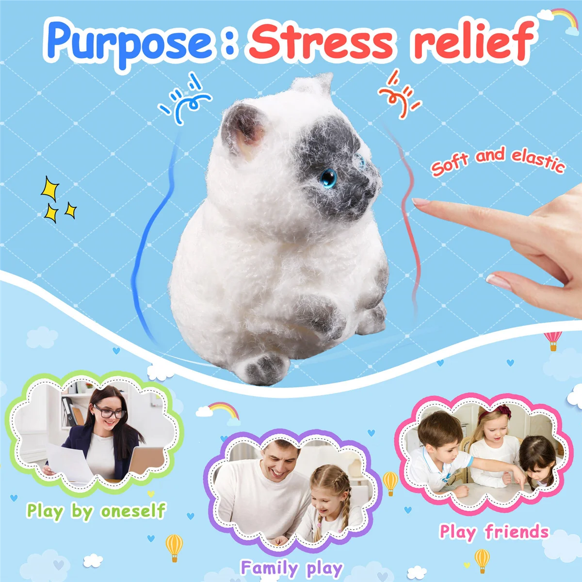 BAAU Medium Squishy Cat Toys Stress Relief Cat Squishy Toys Funny Soft Stress Toy Gifts,A