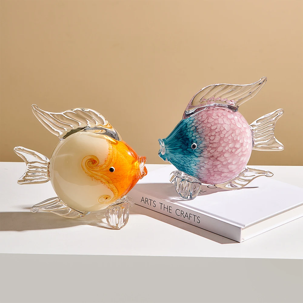 

Home Decor Transparent Coloured Glaze Fish Figurine Modern Aesthetic Living Room TV Cabinet Ornament Decorative Miniature Crafts