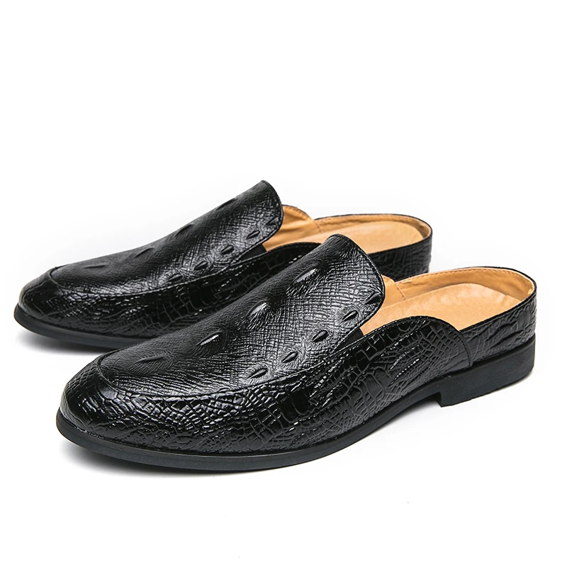 Elegant Men's Crocodile Print Half-Mule Dress Shoes Leather Loafers Perfect for Wedding Parties Daily Available in Black & Brown 4