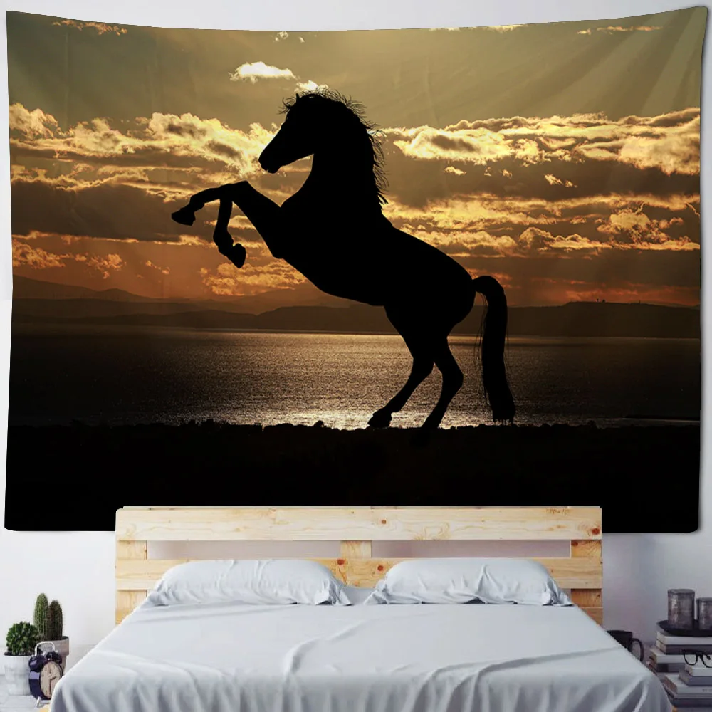 Running horse 3D printing tapestry animal wall hanging living room bedroom wall decoration Bohemian hippie aesthetic decoration