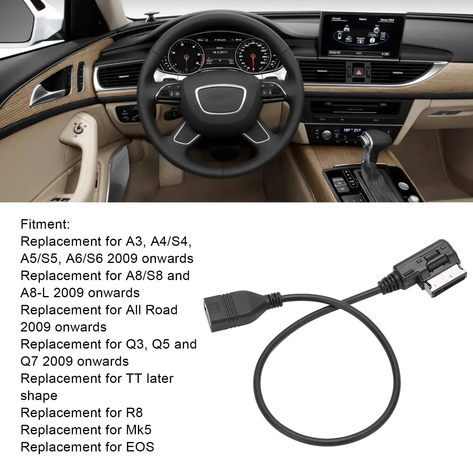 4F0 051 510 E Clear Sound AMI To USB Cable Plug and Play MP3 WMA WAV for car Replacement for A3 A4 S4 A5 S5 A6 S6 2009 Onwards