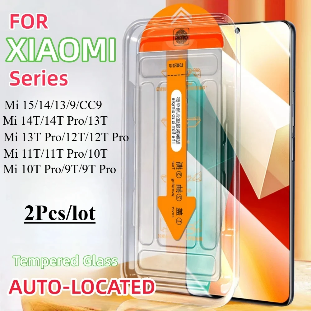 2er-Set für Xiaomi 15 14 13 13T 14T 12T 11T 10T 9T Pro 9 Lite CC9 Panzerglas Displayschutzfolie mit einfacher Installation und Auto-Staubentfernungs-Kit