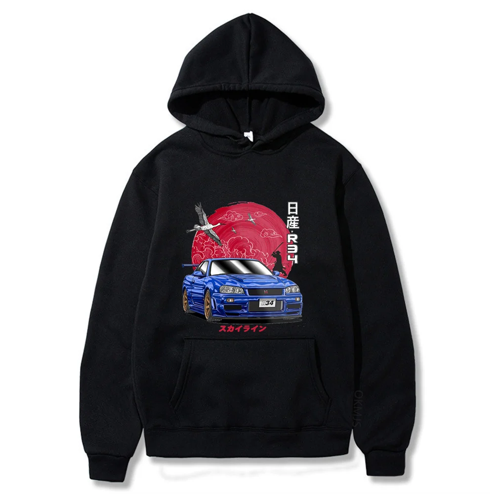 

Kaus Pria Hoodie Inisial Anime untuk Mobil JDM Skyline GT-R R34 Baju Jalan Jepang Atasan Lengan Panjang Kasual Hoody Besar