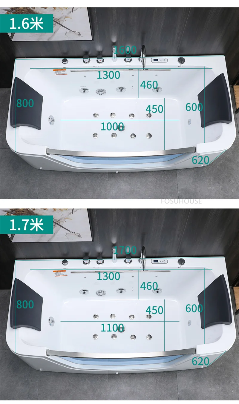 Description Picture 3 of itemLight Luxury Freestanding Acrylic Bath Household Bathroom Massage Bathtubs Multifunction Whirlpool Half Transparent Bathtub