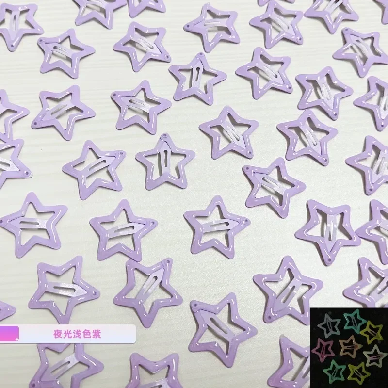 Set of 10 Luminous Star Hair Clips - Colorful Glow-in-the-Dark Barrettes