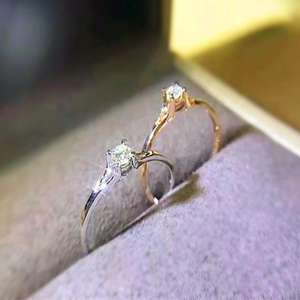 Huitan Low-key-Design Eheringe für Frauen Dünnes Band Luxus Solitaire Zirkonia Ringe Temperament Elegante Engage Schmuck – Detail 5