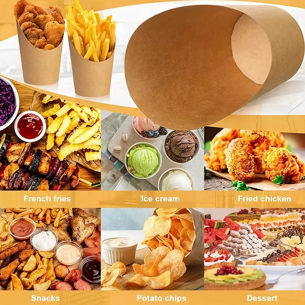 Disposable greaseproof French Fries cup Hamburger sandwich paper kitchen cowhide skew cup Packing box Ice cream paper cup