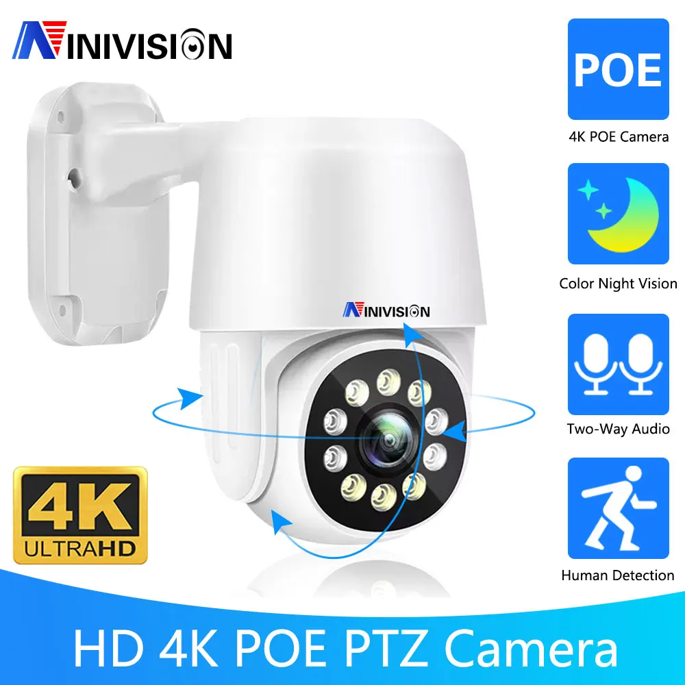 4K 8Mp Icsee Face Detect Poe Ptz Ip Cctv Camera Videosorveglianza Sicurezza Esterna Bidirezionale Audio Street Color Night Per Poe Nvr