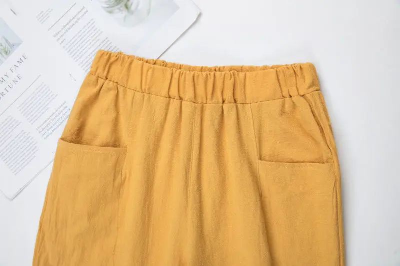 Large Size Korean Casual Thin Cotton Linen Pants Women Spring Summer Elastic Waist Ankle-Length Pants Woman Harem Trousers