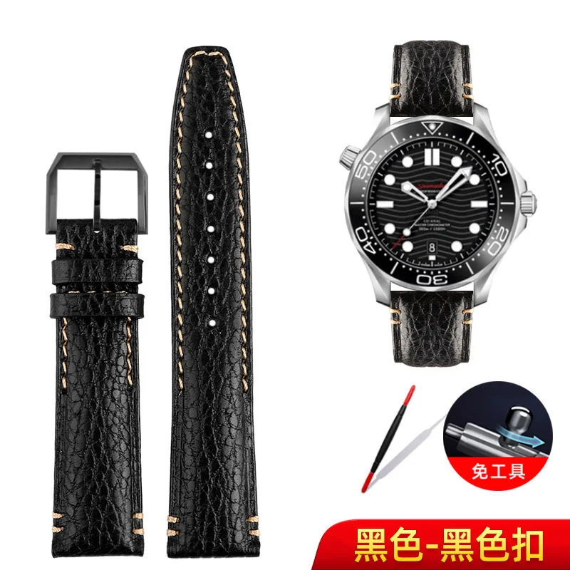thumbnail image 1 of Correa de reloj de piel italiana negra y azul de 20 mm para IWC Pilot Mark Rolex Longines L2 L3 L4 Correa de grano de lichi suave para reloj de hombre, 1 of 5